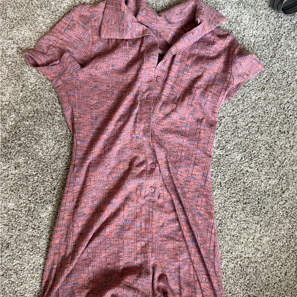 Heathered Pink Notched Collar Raglan Jumpsuit